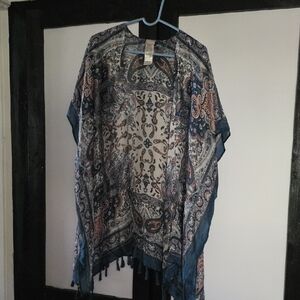 Chico's Elegant Paisley Kimono in Blue and Tan